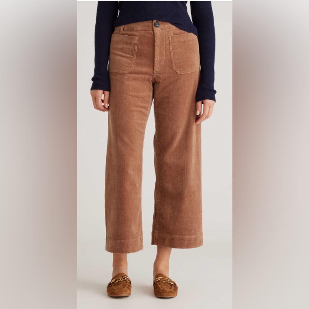 Quince Organic Stretch Corduroy Cropped Wide Leg Pants size 8 in Warm Brown